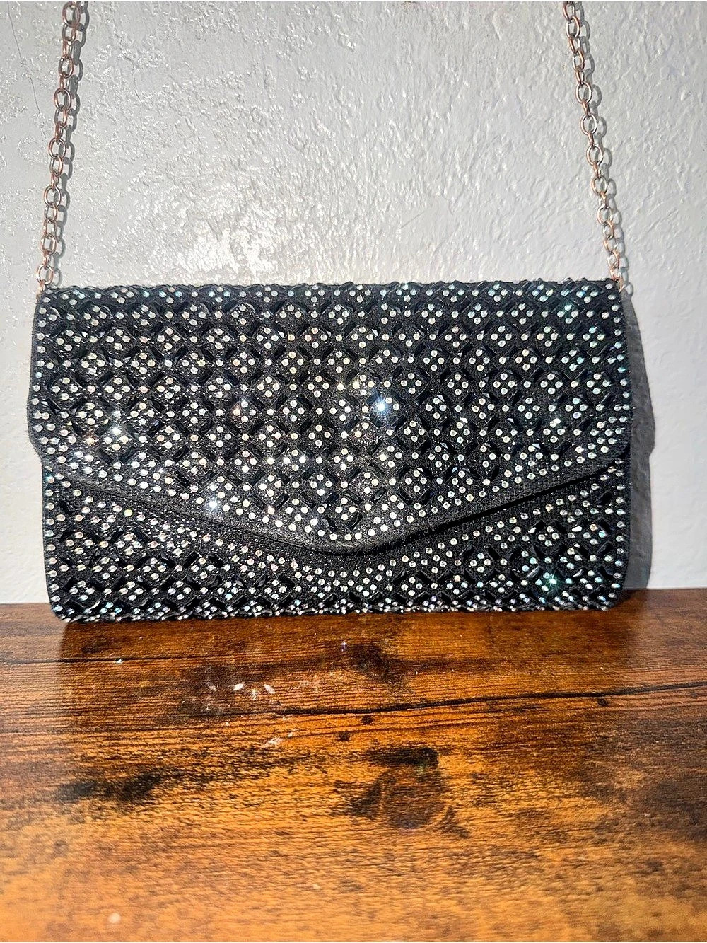 Accessorize Embellished Chain Clutch in Black & Silver